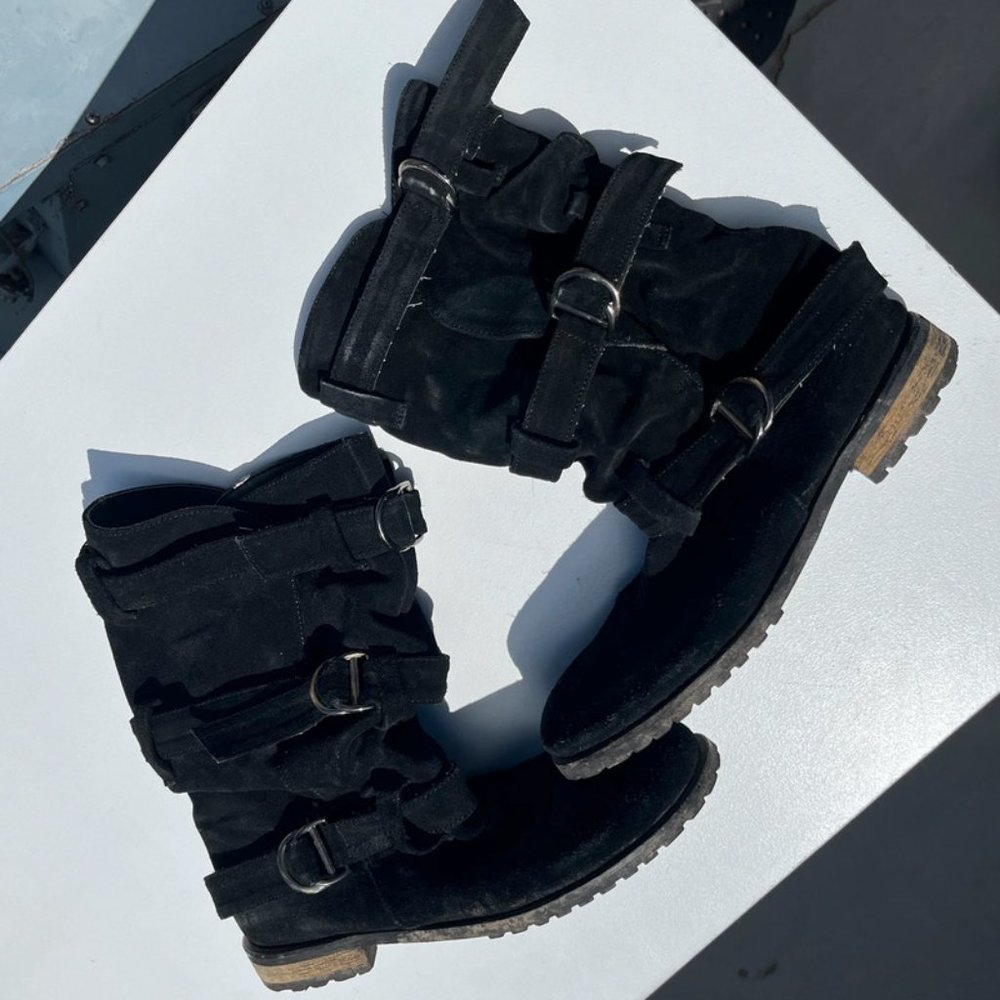 slouched strap biker boots